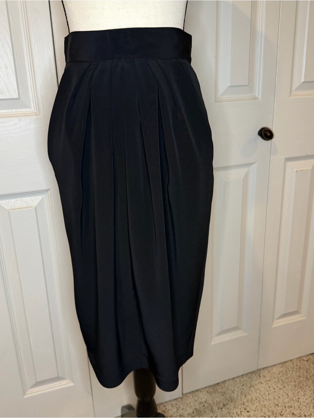 Vintage Christian Dior Separates Black Pleated Sculptural Midi Skirt Sz 6